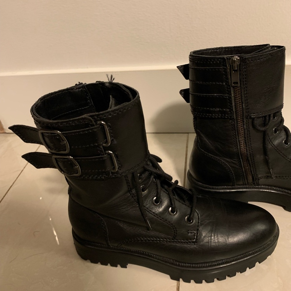 Black Combat Boots with Buckle Detail - Picture 6 of 8